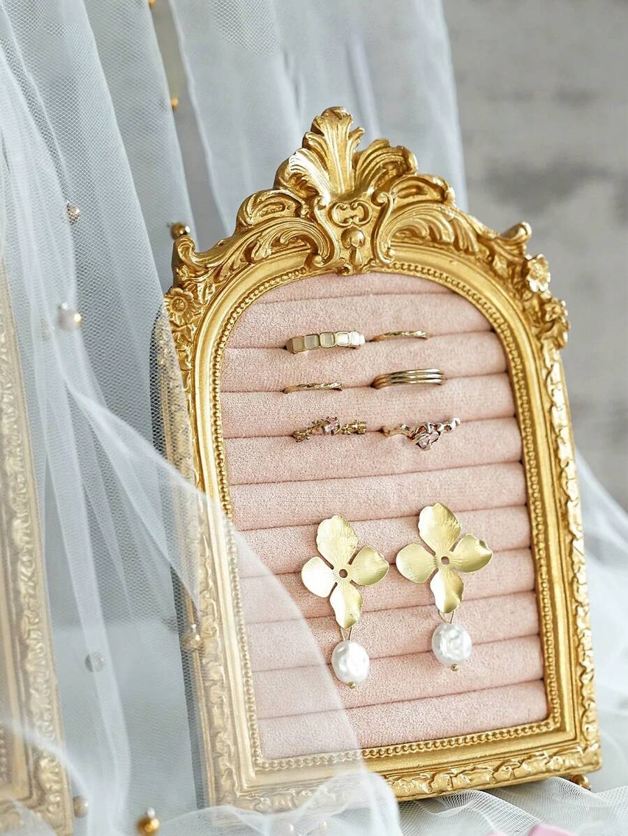Vintage Resin Scroll Velvet Jewelry Storage Rack