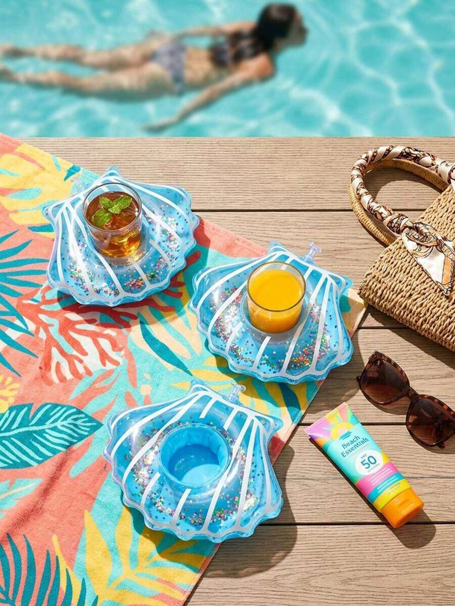 Glitter Shell Inflatable Drink Holder/Float, Inflatable Drink Holder