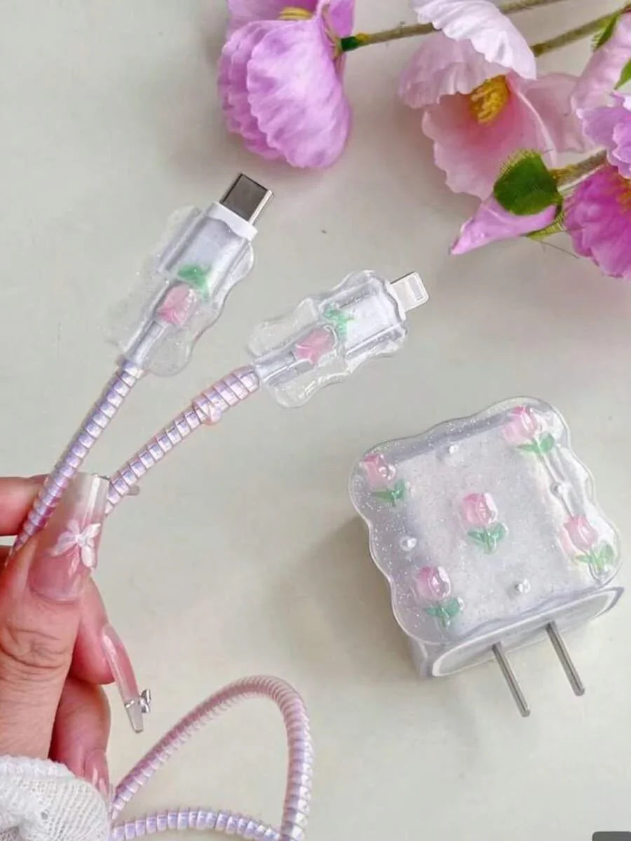 5pcs Cherry Design Charging Cable Protector