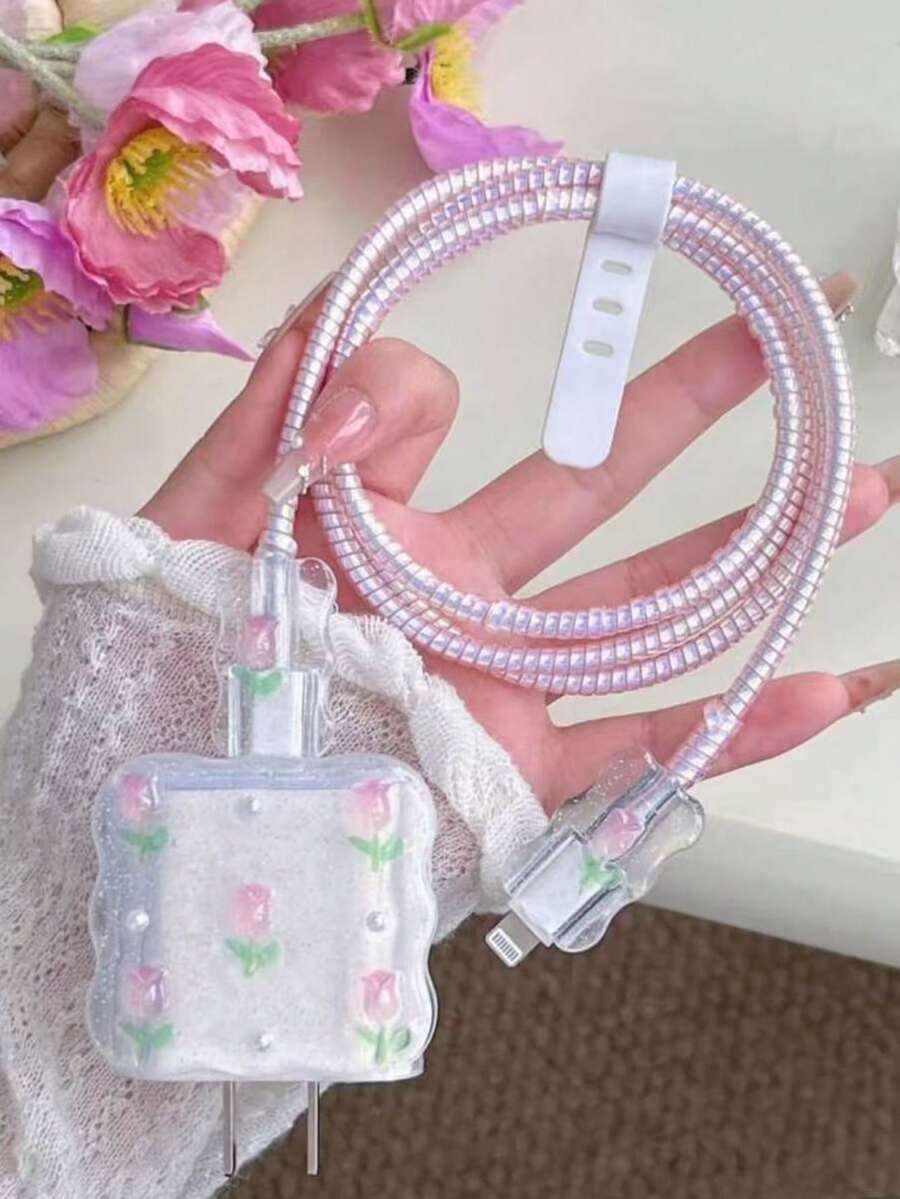 5pcs Cherry Design Charging Cable Protector