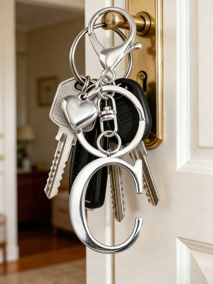 Elegant Metal Heart-Shaped Letter Keychain