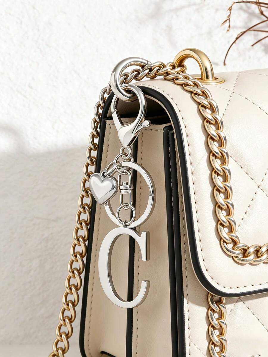Elegant Metal Heart-Shaped Letter Keychain