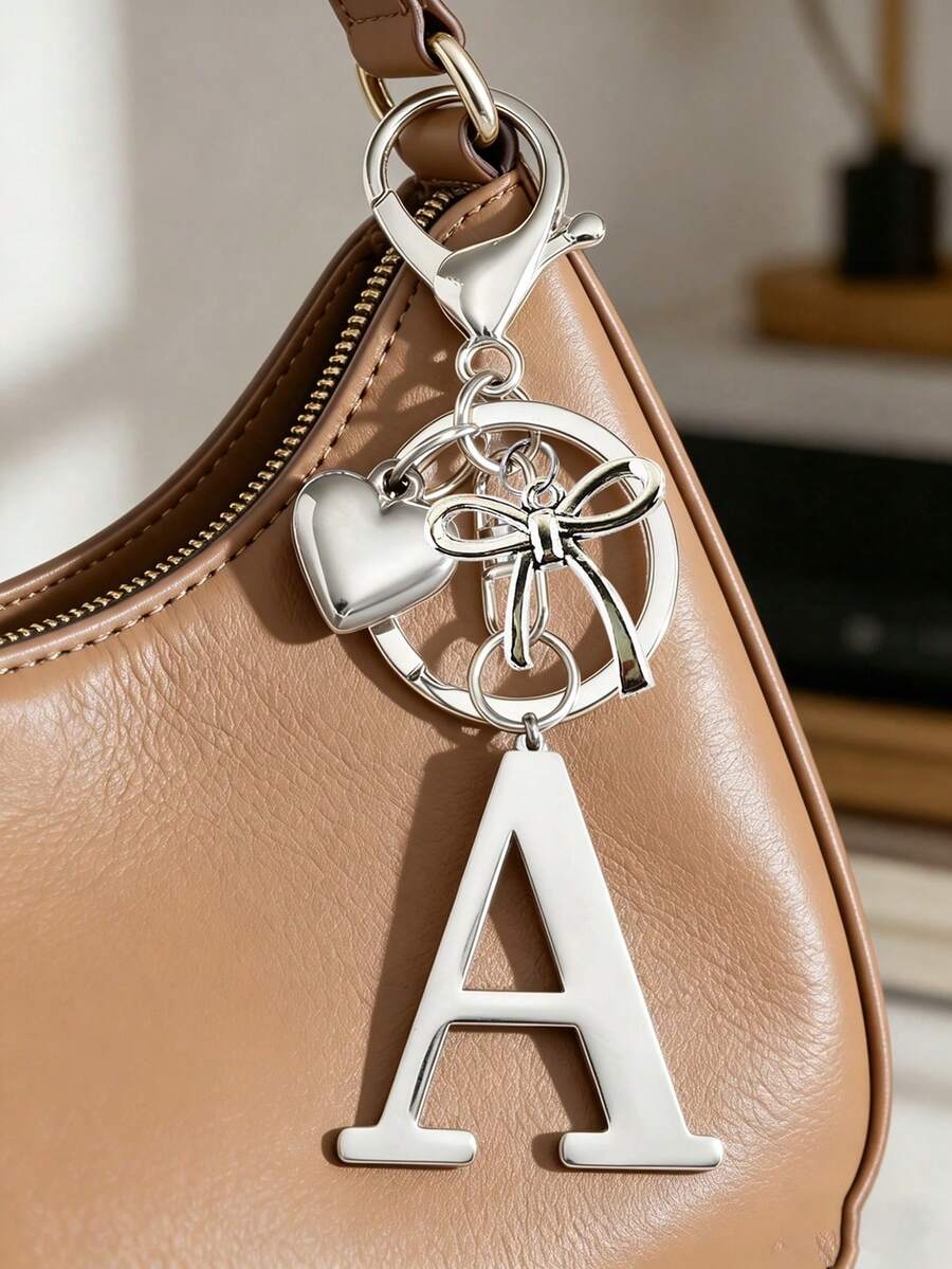 Elegant Metal Heart-Shaped Letter Keychain