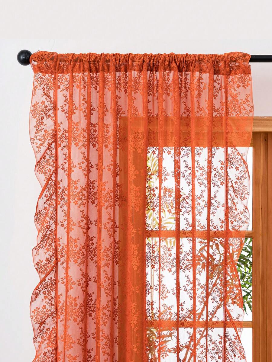 French Countryside Floral Lace Trim Curtain Sheer For Living Room