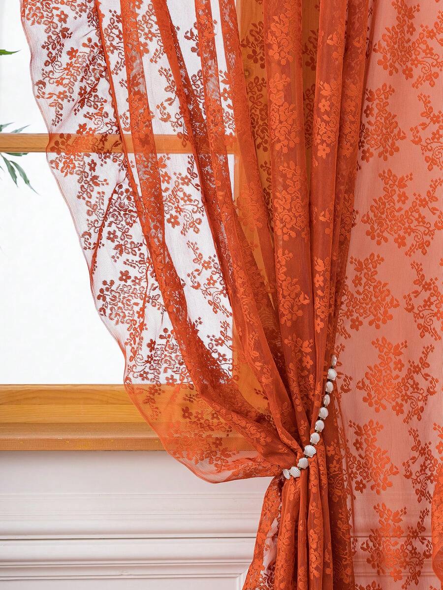 French Countryside Floral Lace Trim Curtain Sheer For Living Room