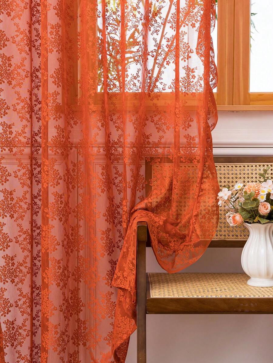 French Countryside Floral Lace Trim Curtain Sheer For Living Room