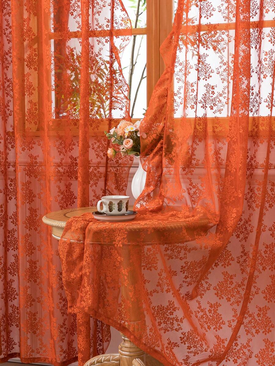 French Countryside Floral Lace Trim Curtain Sheer For Living Room