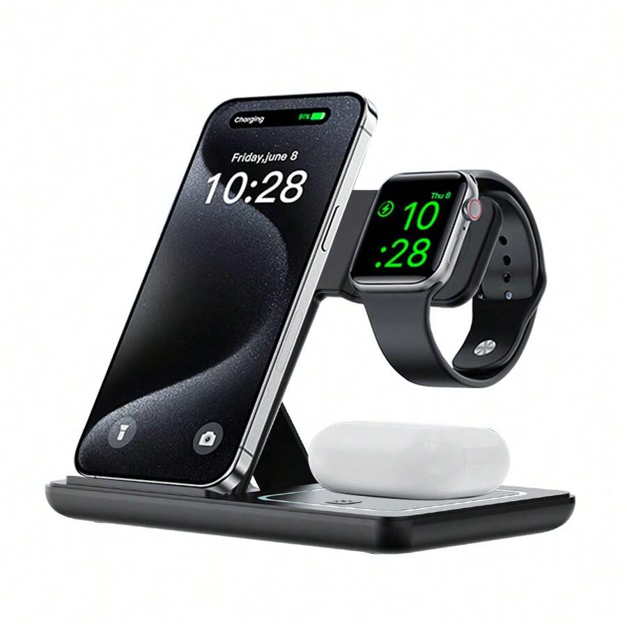 AmSengo 15W Foldable 3-In-1 Fast Wireless Charging Station