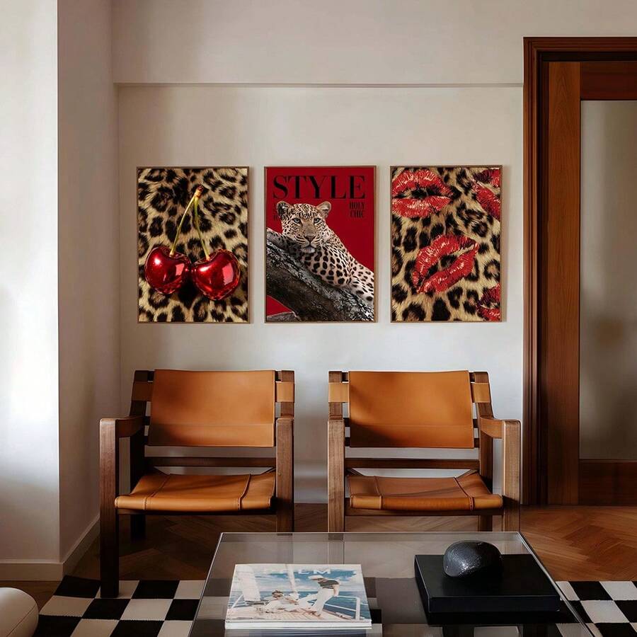Leopard Cheetah Mural Decorative Canvas Painting Pink Fashion