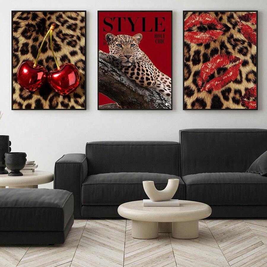 Leopard Cheetah Mural Decorative Canvas Painting Pink Fashion