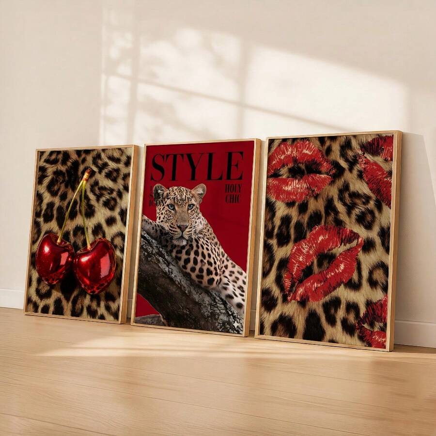 Leopard Cheetah Mural Decorative Canvas Painting Pink Fashion