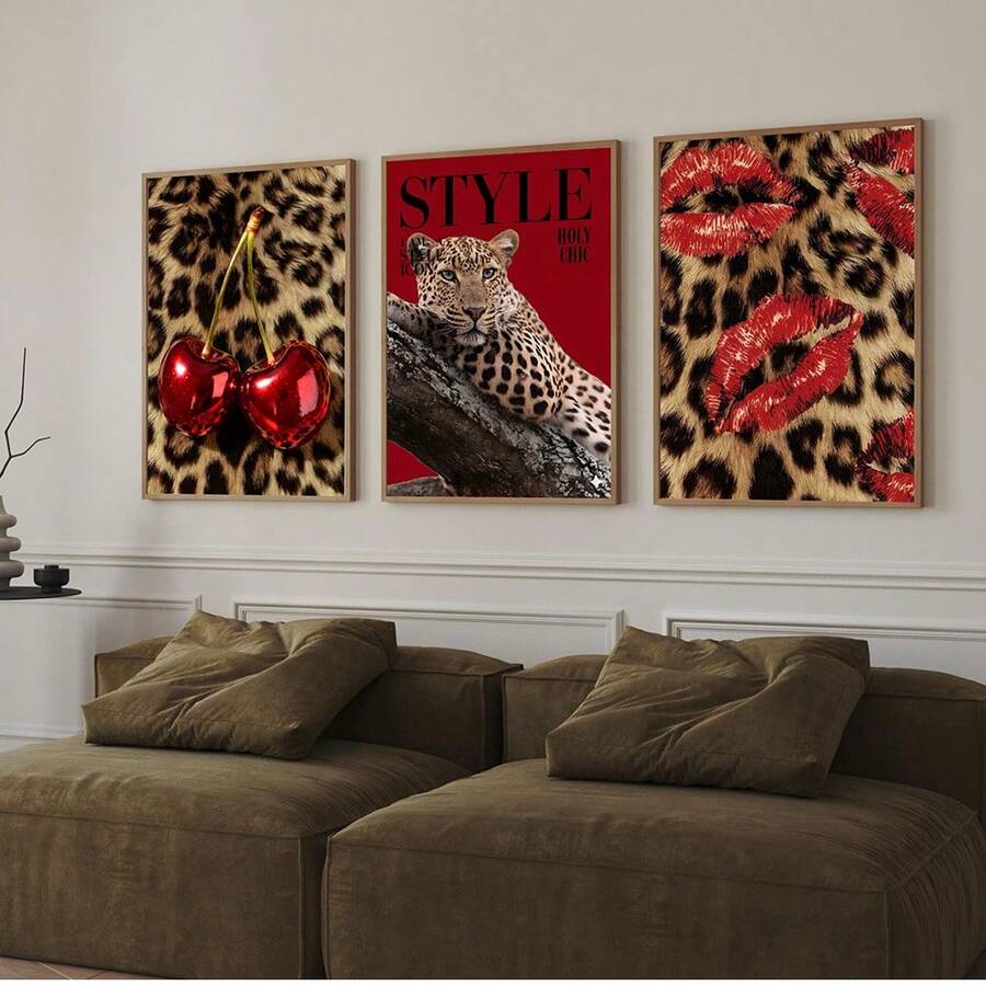 Leopard Cheetah Mural Decorative Canvas Painting Pink Fashion