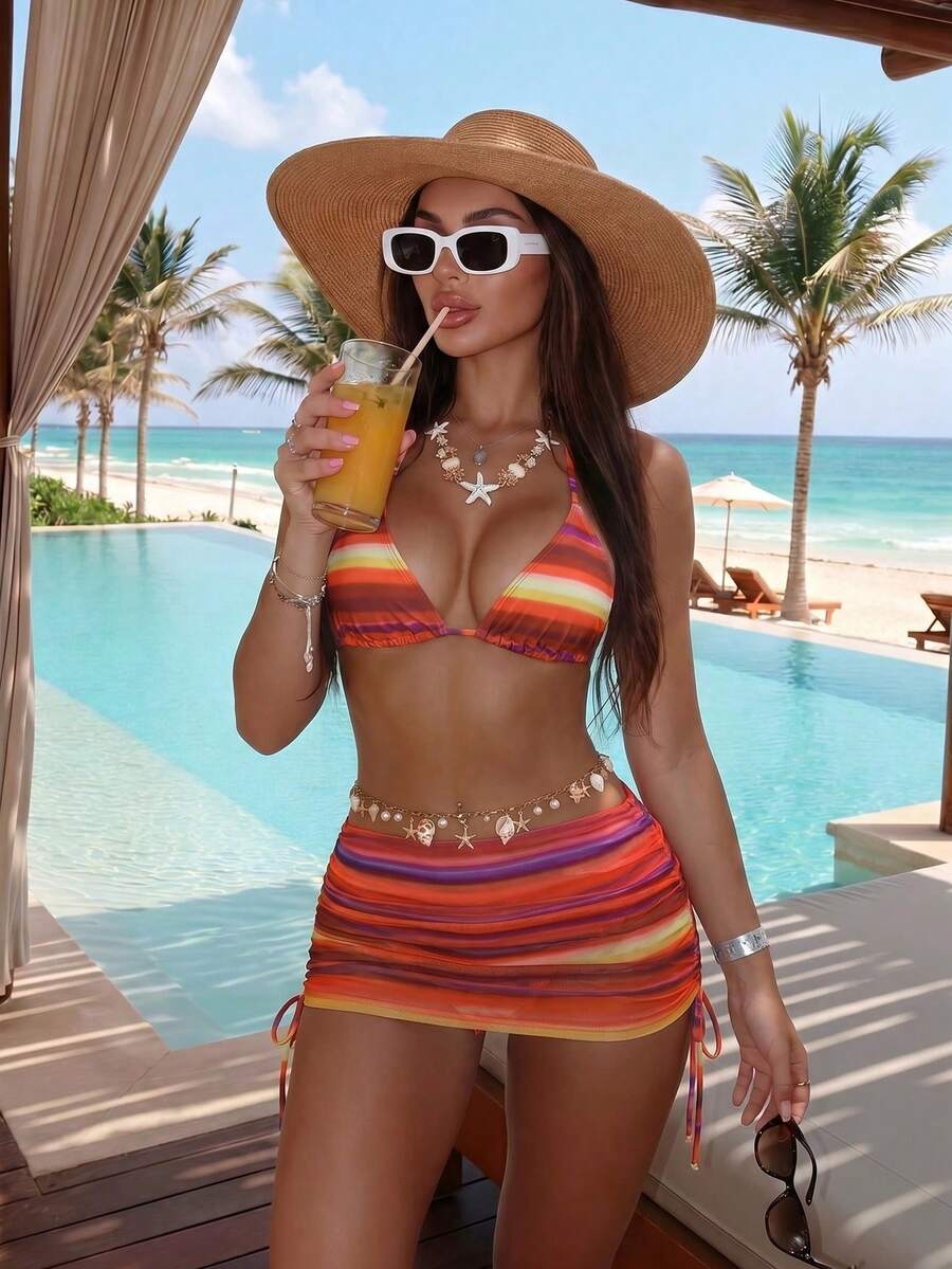Tie Side Bikini 3-Piece Swimwear For Women