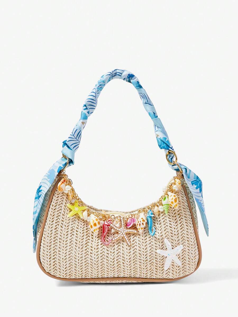 ROMWE Fairycore Summer Beach Starfish Series Woven Shoulder Bag