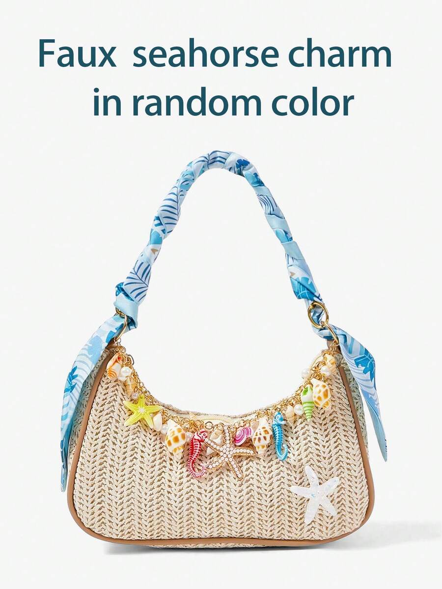 ROMWE Fairycore Summer Beach Starfish Series Woven Shoulder Bag