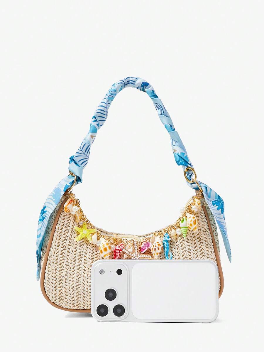 ROMWE Fairycore Summer Beach Starfish Series Woven Shoulder Bag