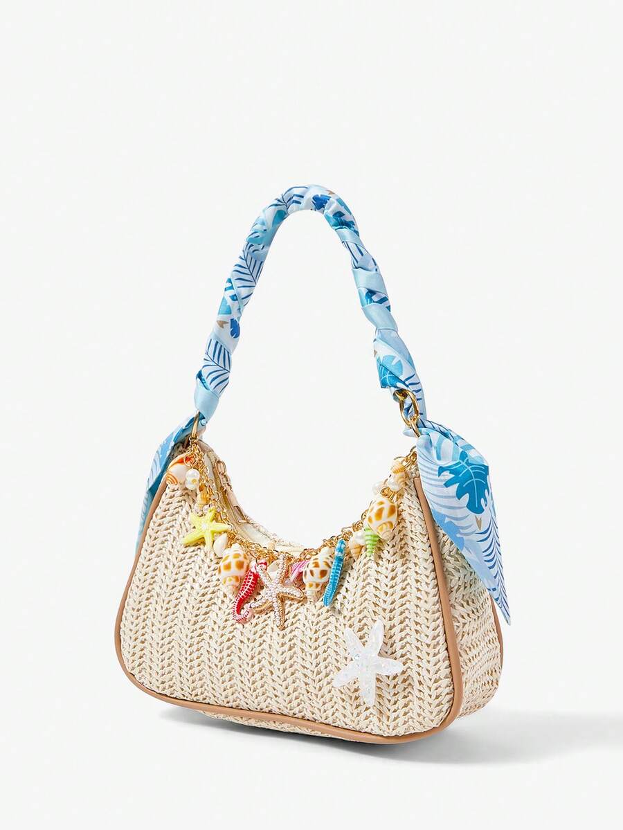ROMWE Fairycore Summer Beach Starfish Series Woven Shoulder Bag