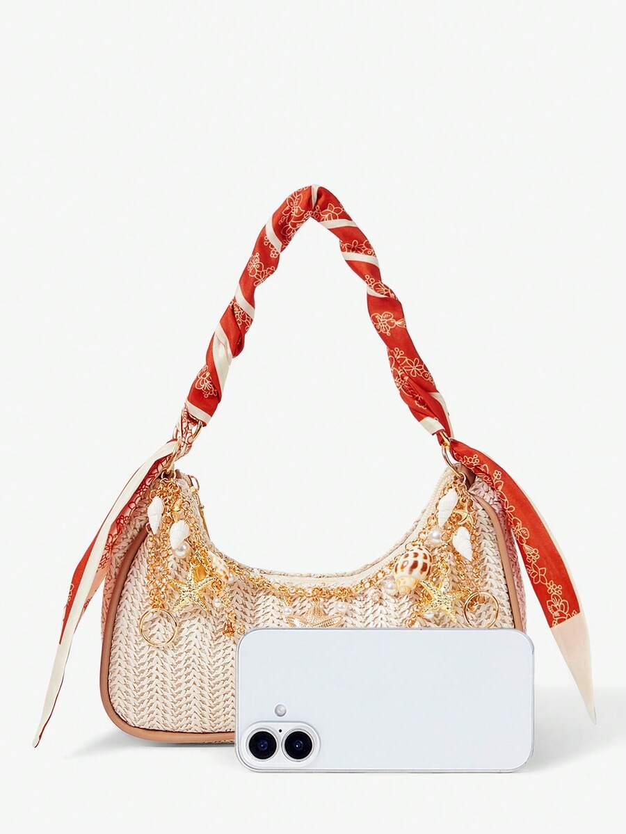 ROMWE Fairycore Summer Beach Starfish Series Woven Shoulder Bag