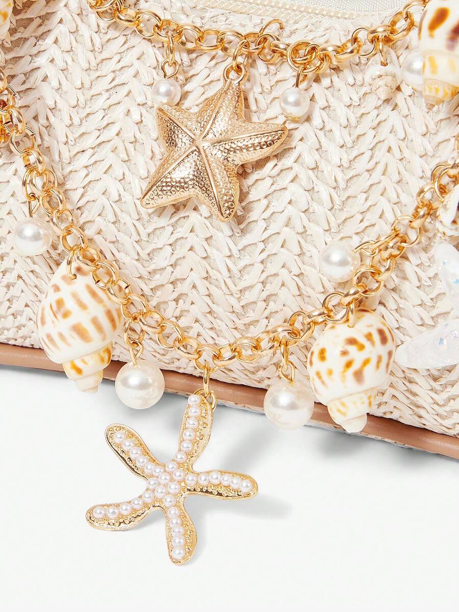 ROMWE Fairycore Summer Beach Starfish Series Woven Shoulder Bag
