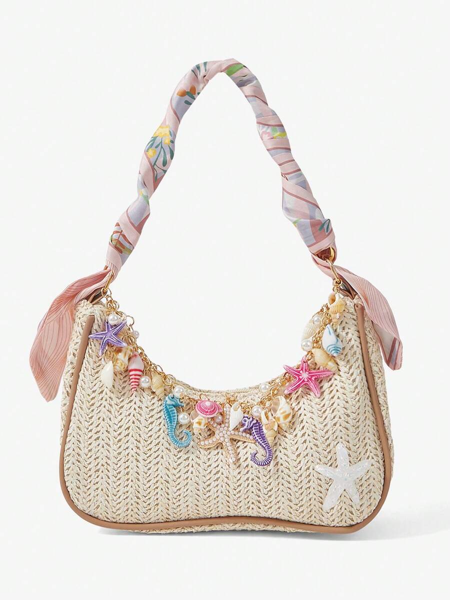 ROMWE Fairycore Summer Beach Starfish Series Woven Shoulder Bag