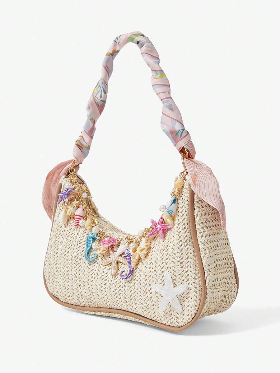 ROMWE Fairycore Summer Beach Starfish Series Woven Shoulder Bag