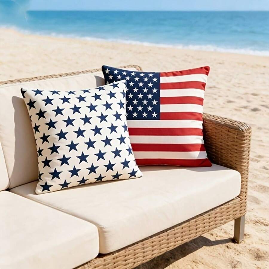 2pcs American Flag Waterproof Throw Pillow Cover Stars