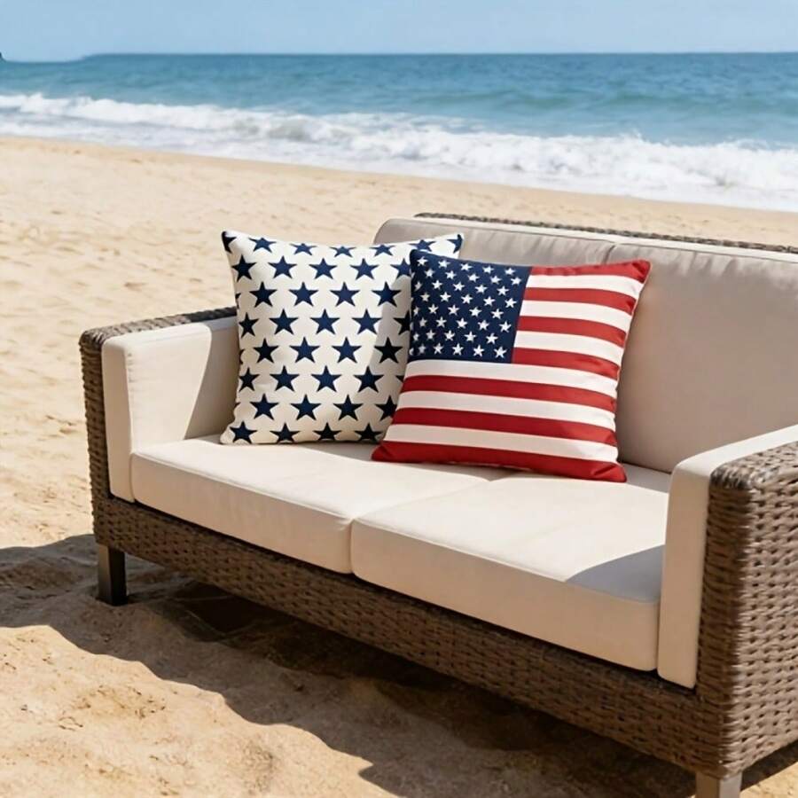2pcs American Flag Waterproof Throw Pillow Cover Stars