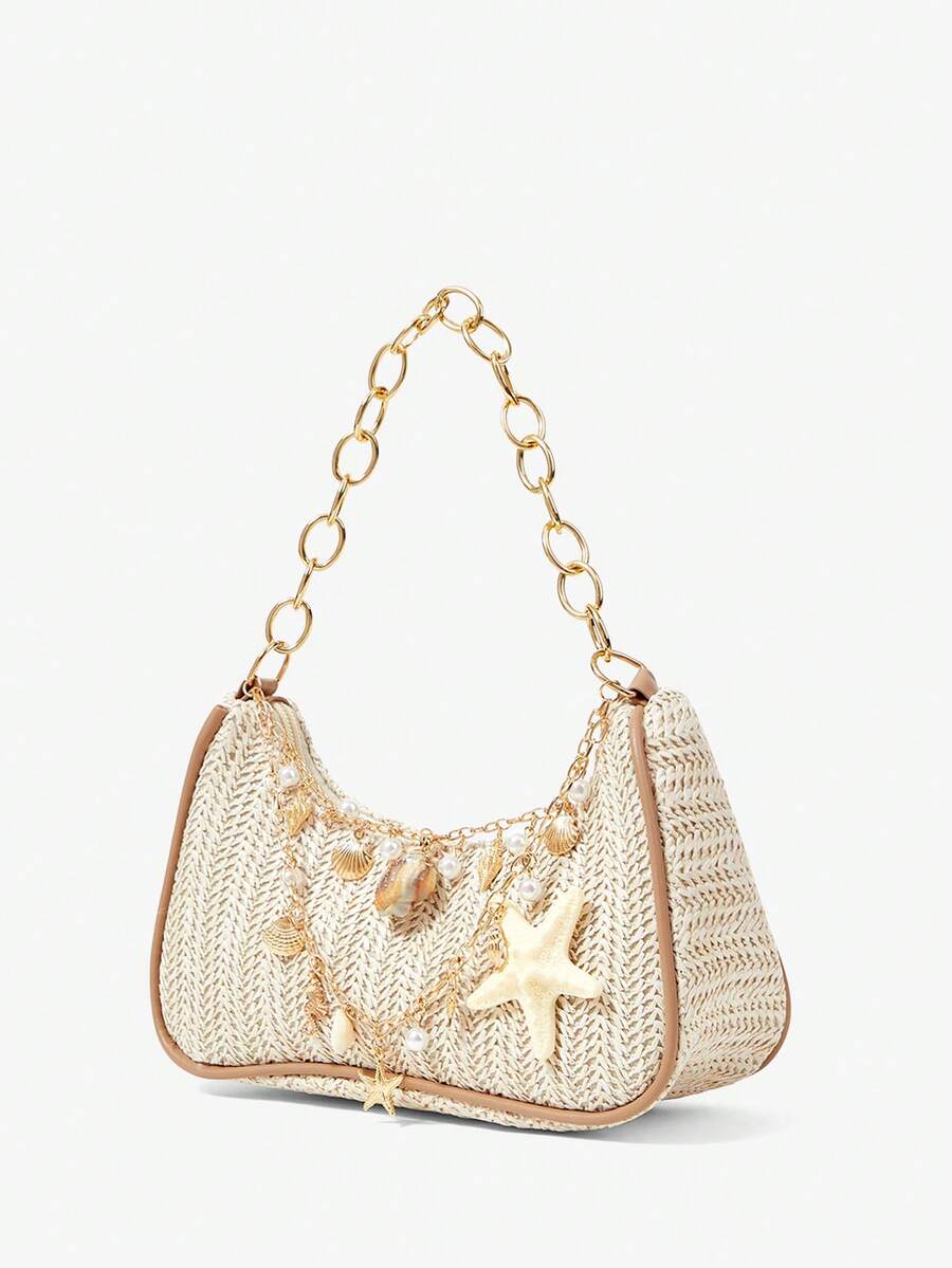 ROMWE Fairycore Summer Beach Starfish Series Woven Shoulder Bag