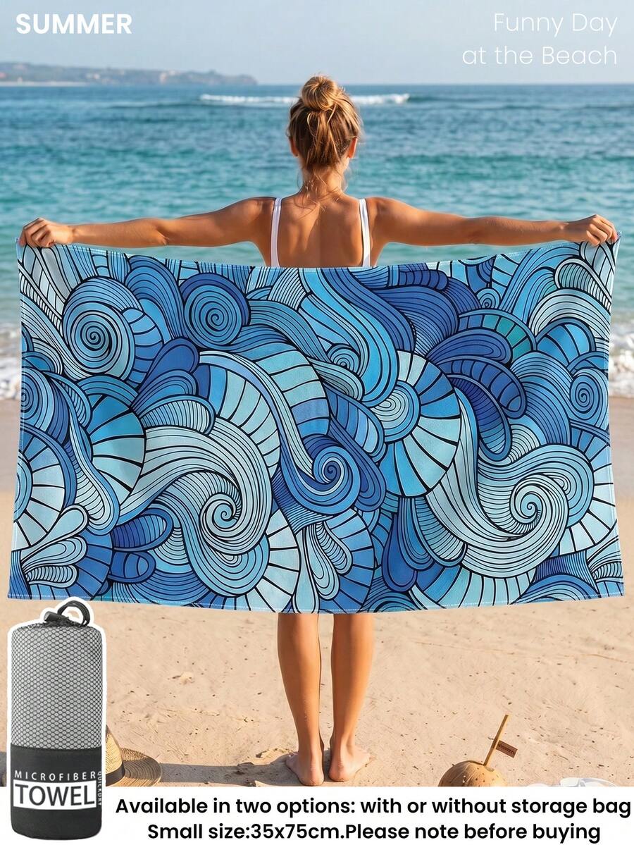 Blue Shell Print Beach Towel, Swimming Towel