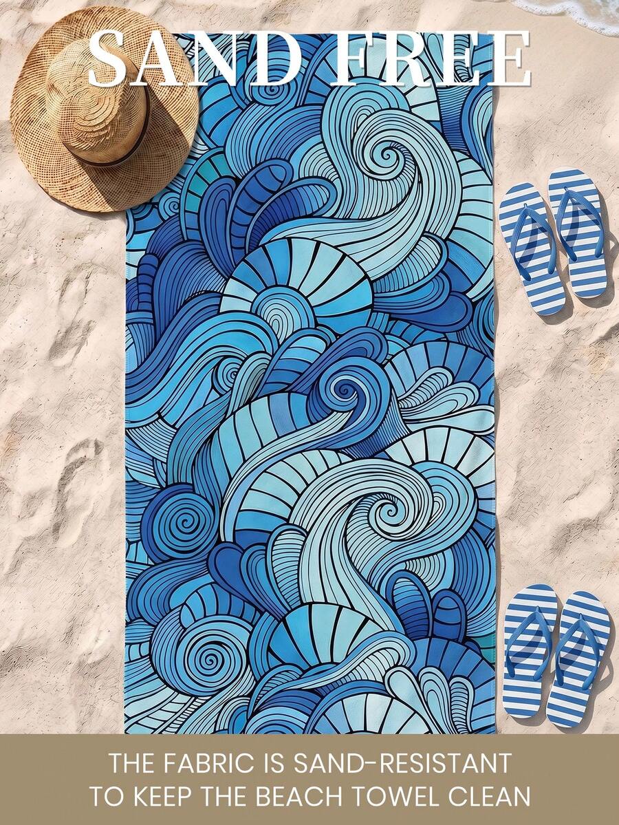Blue Shell Print Beach Towel, Swimming Towel