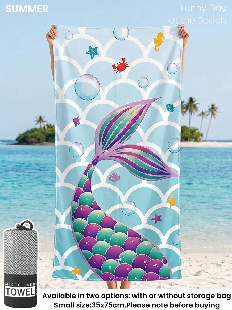 Blue Shell Print Beach Towel, Swimming Towel