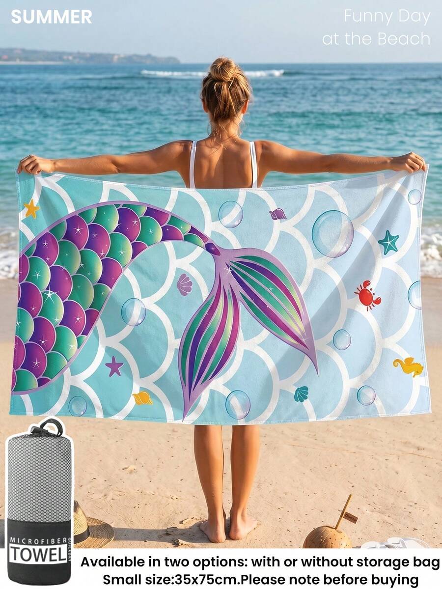 Blue Shell Print Beach Towel, Swimming Towel