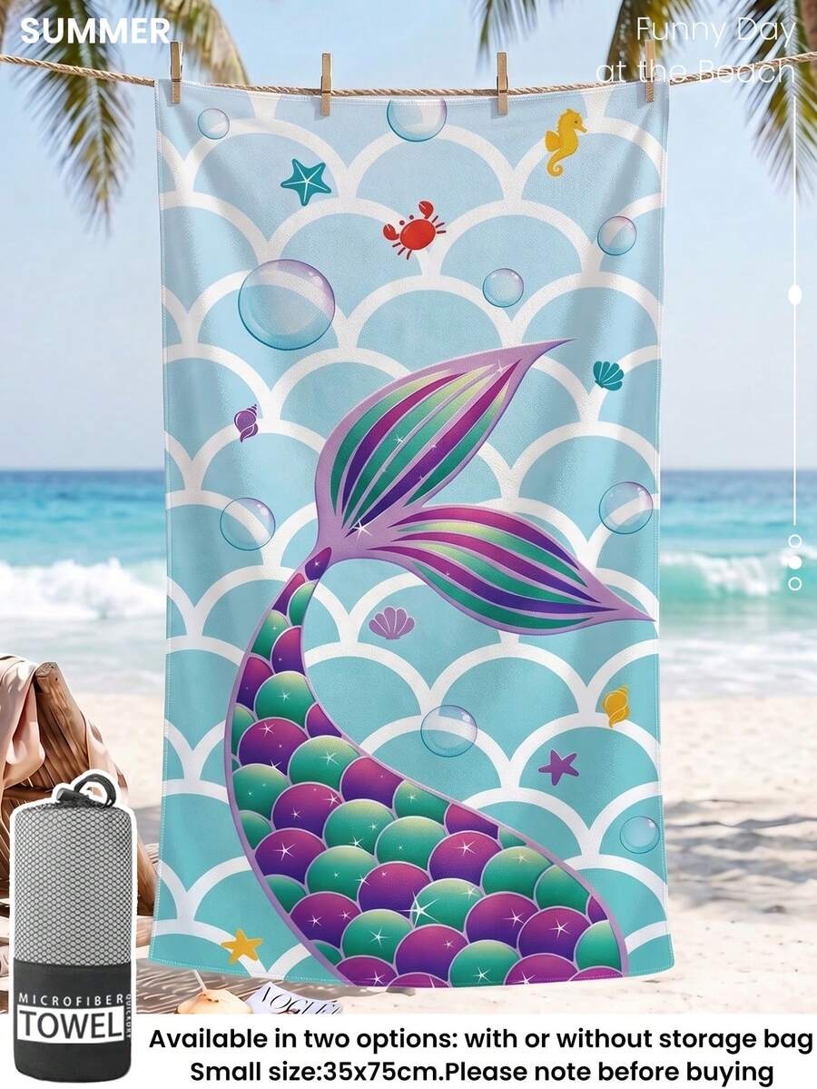 Blue Shell Print Beach Towel, Swimming Towel