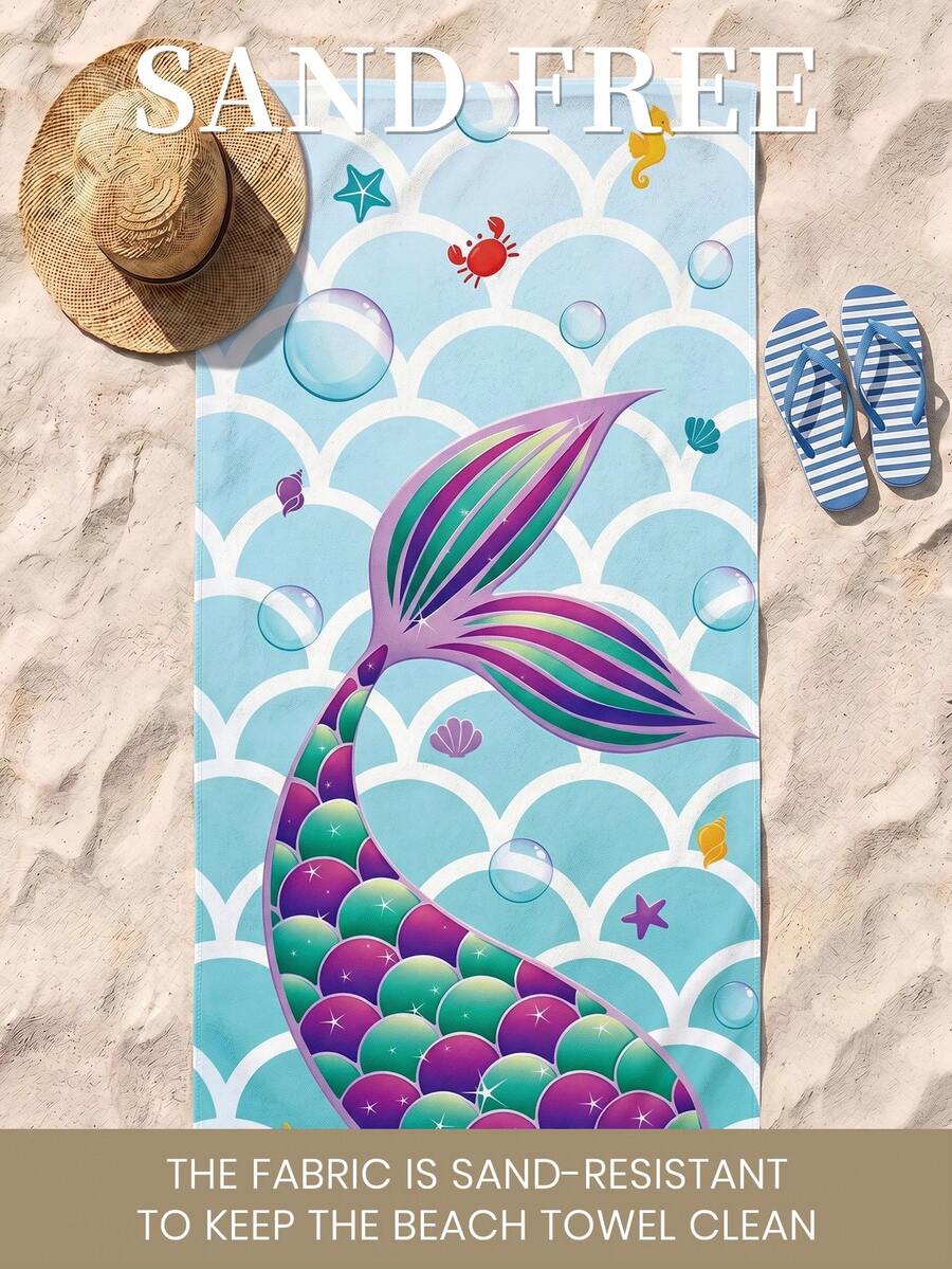Blue Shell Print Beach Towel, Swimming Towel