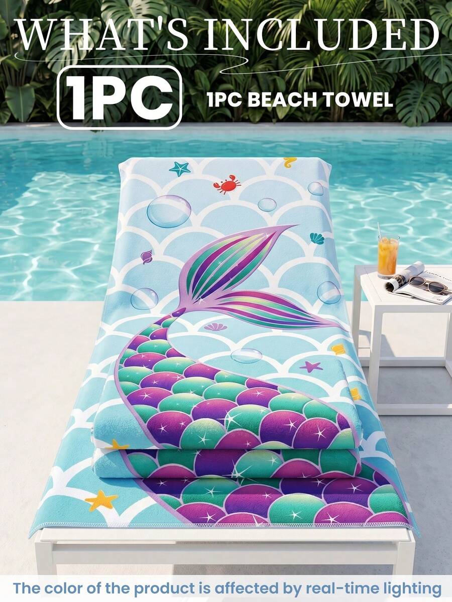 Blue Shell Print Beach Towel, Swimming Towel