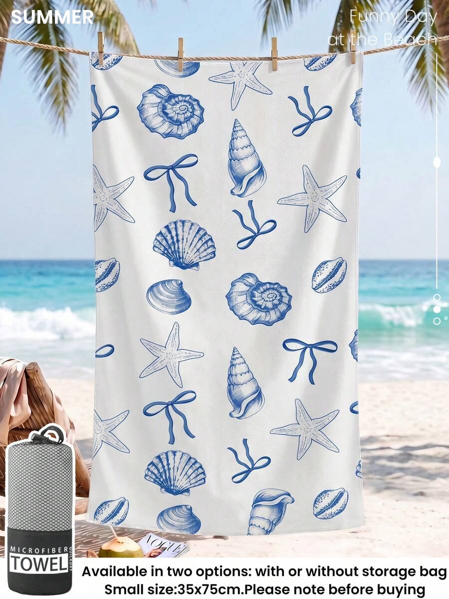 Blue Shell Print Beach Towel, Swimming Towel