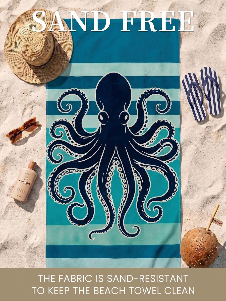 Blue Shell Print Beach Towel, Swimming Towel