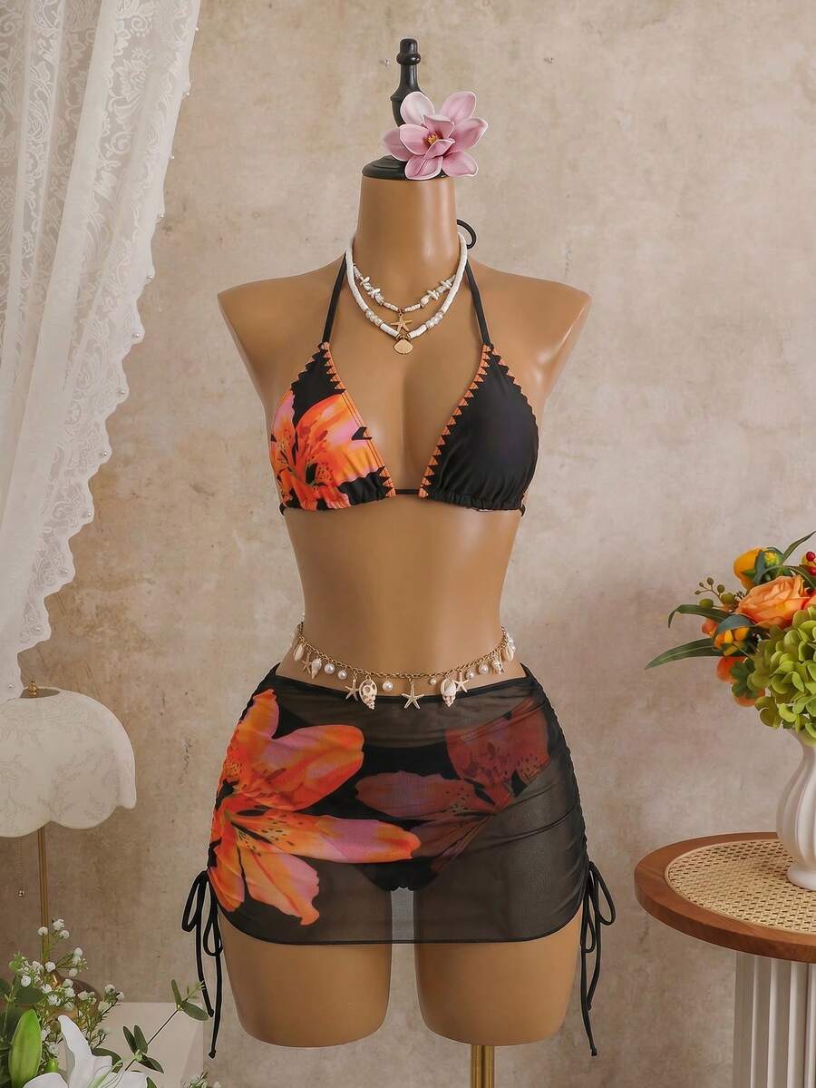 Tie Side Bikini 3-Piece Swimwear For Women
