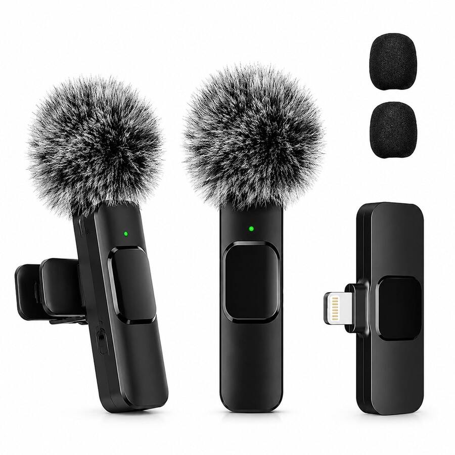 Updated Wireless Lavalier Microphone 2 Pack For IOS & Android