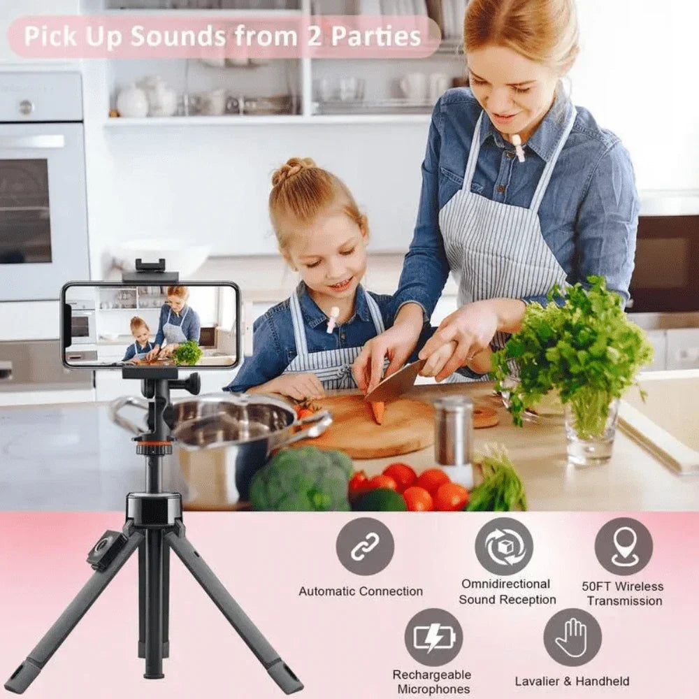 Updated Wireless Lavalier Microphone 2 Pack For IOS & Android