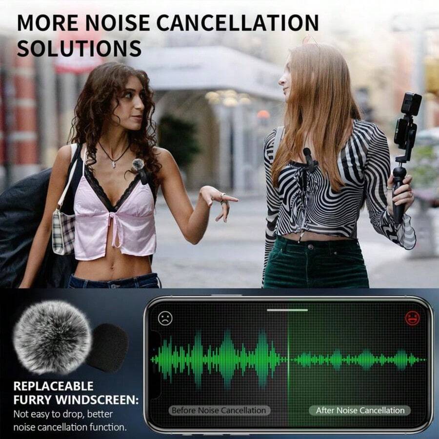 Updated Wireless Lavalier Microphone 2 Pack For IOS & Android