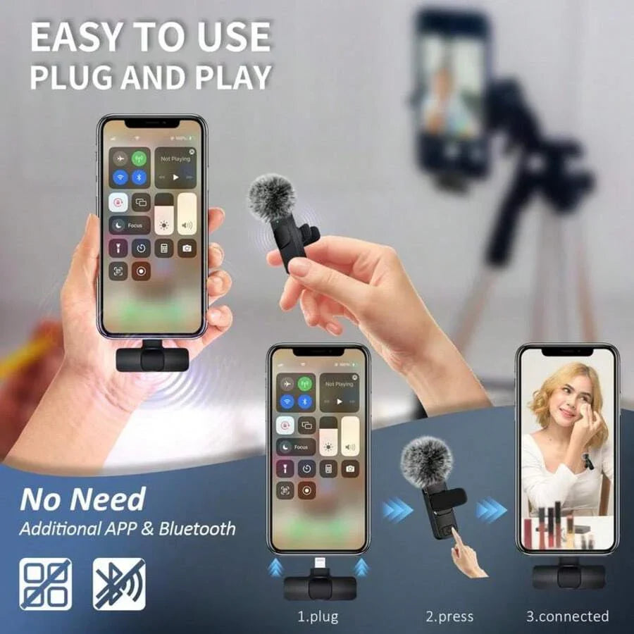 Updated Wireless Lavalier Microphone 2 Pack For IOS & Android