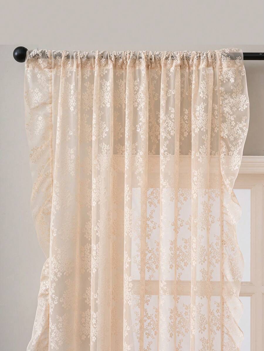 French Countryside Floral Lace Trim Curtain Sheer For Living Room