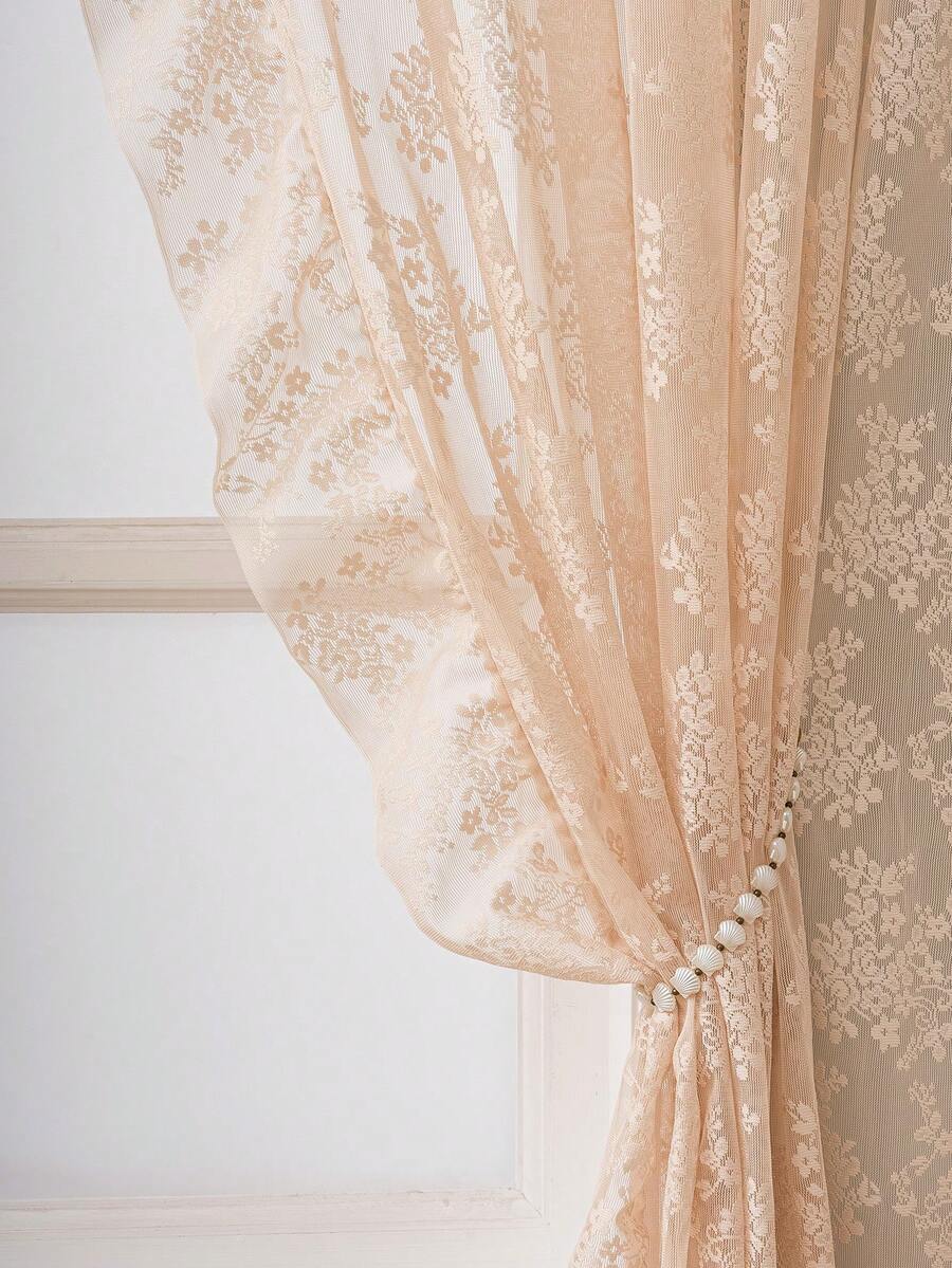 French Countryside Floral Lace Trim Curtain Sheer For Living Room