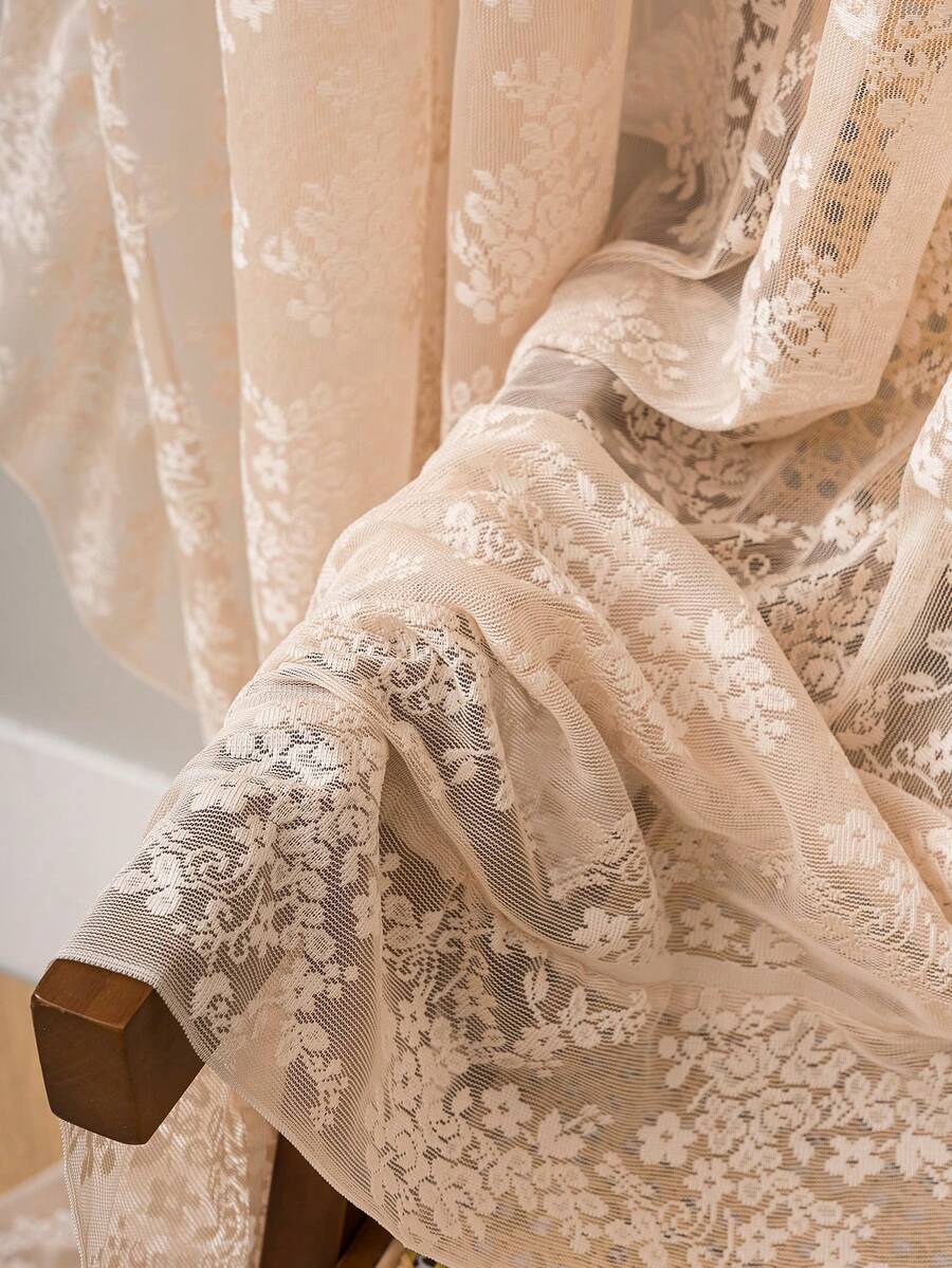 French Countryside Floral Lace Trim Curtain Sheer For Living Room
