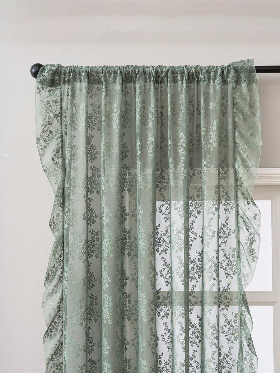 French Countryside Floral Lace Trim Curtain Sheer For Living Room