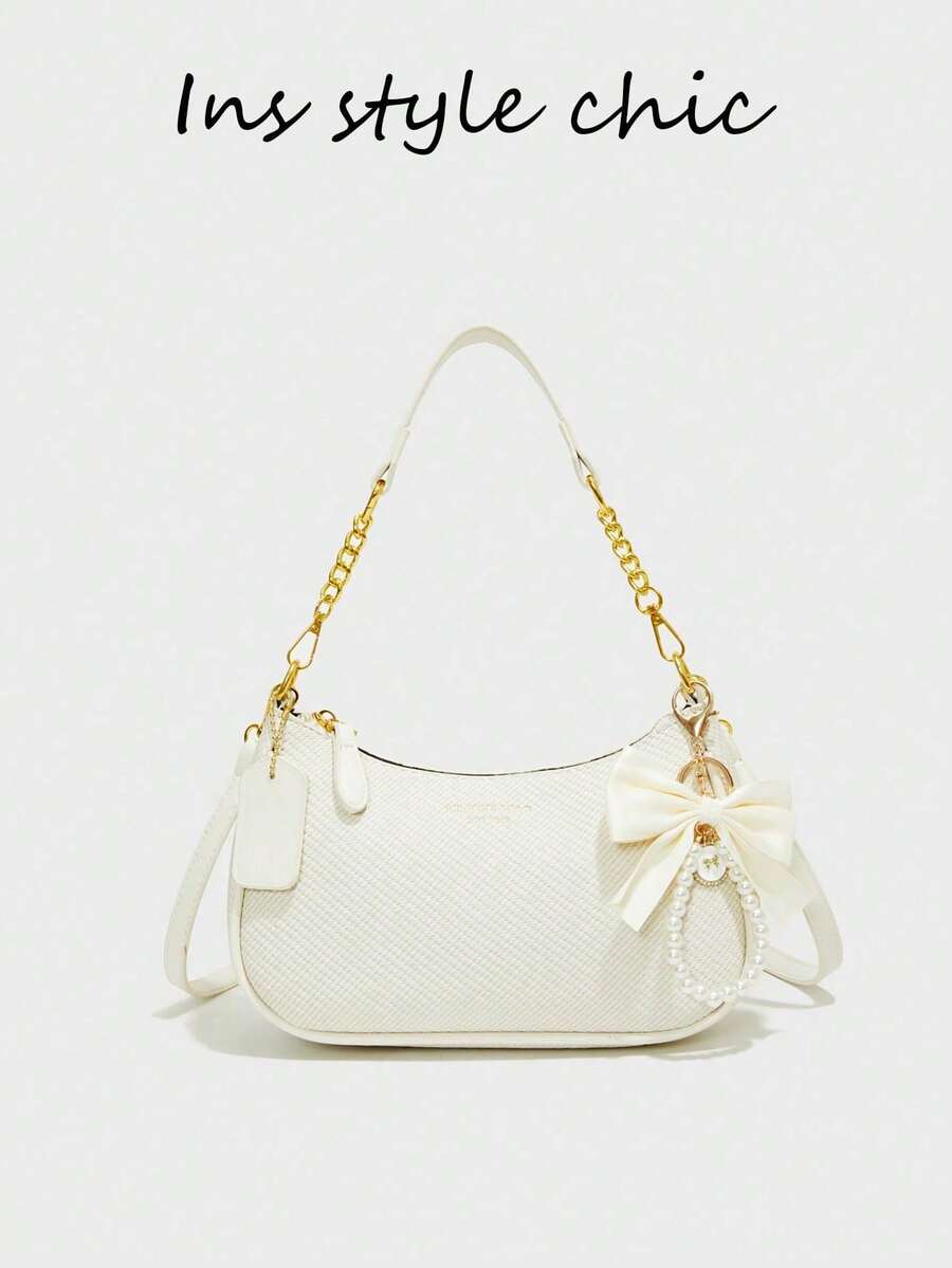 White Ladies' Shoulder Bag Made Of PU Material