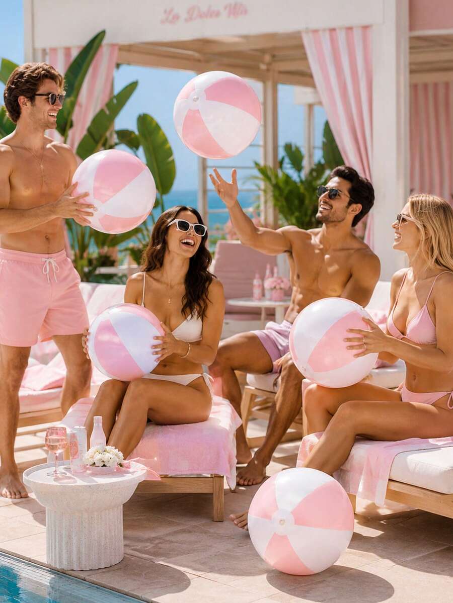 Inflatable Beach Balls (With Pink And White Stripes), Pool Accessories