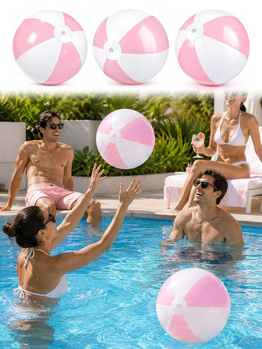 Inflatable Beach Balls (With Pink And White Stripes), Pool Accessories