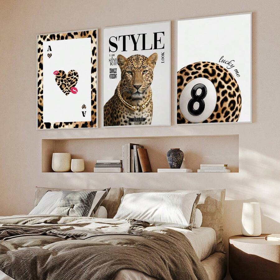 Leopard Cheetah Mural Decorative Canvas Painting Pink Fashion